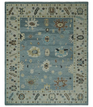 Hand Knotted Silver and Beige Traditional Oushak Vintage Wool Rug
