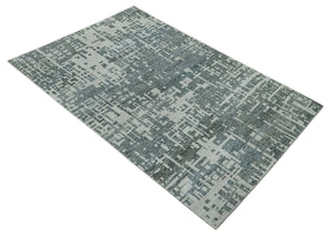 Hand Knotted Silver and Gray 5x8 Modern Abstract Contemporary Recycled Silk Area Rug