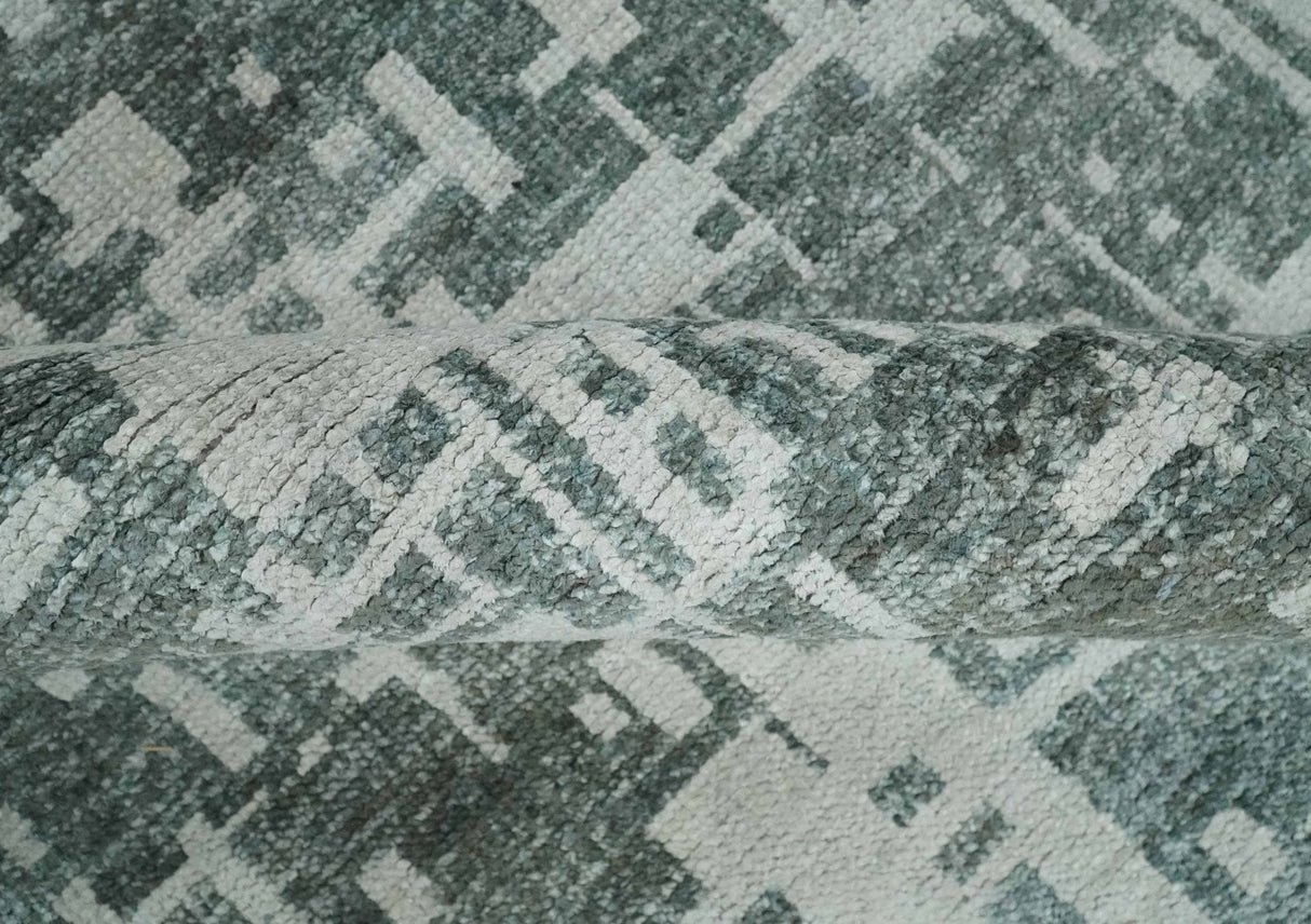 Hand Knotted Silver and Gray 5x8 Modern Abstract Contemporary Recycled Silk Area Rug