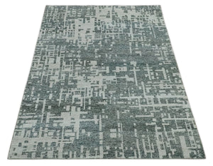 Hand Knotted Silver and Gray 5x8 Modern Abstract Contemporary Recycled Silk Area Rug