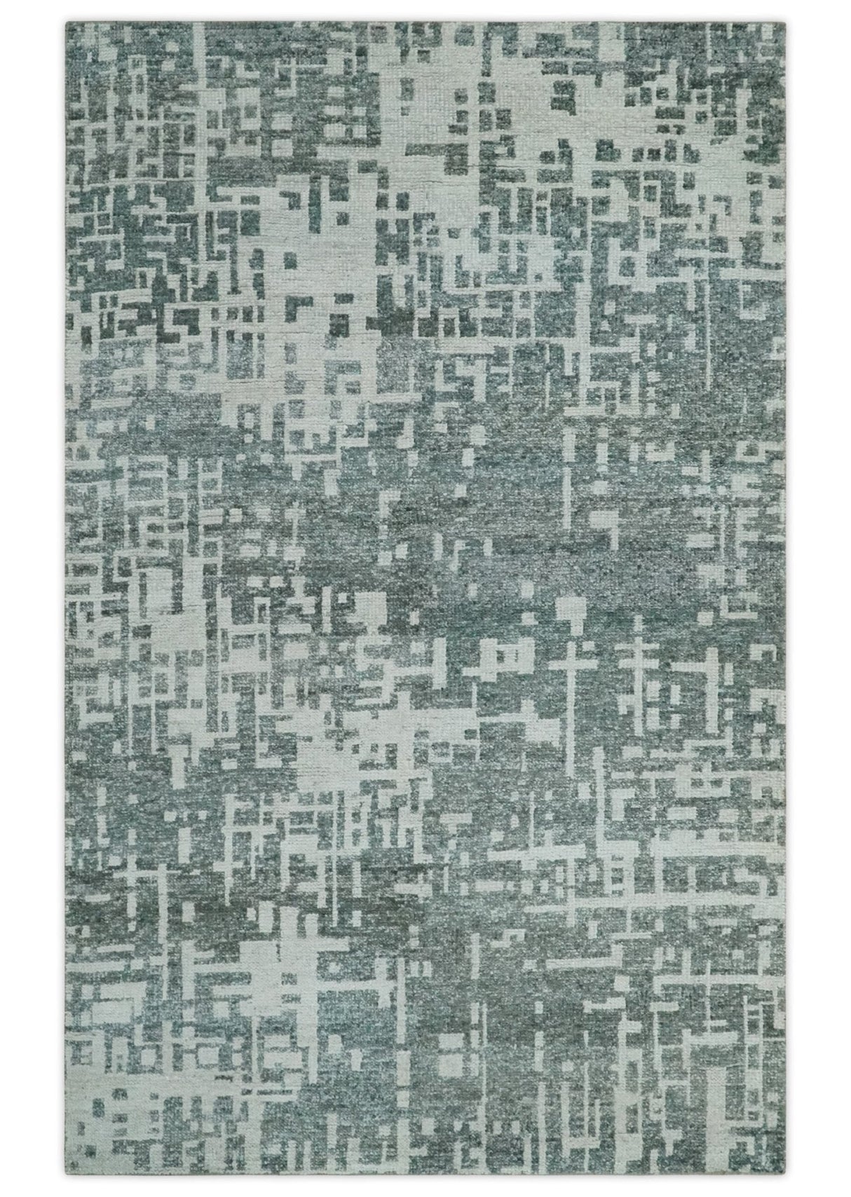 Hand Knotted Silver and Gray 5x8 Modern Abstract Contemporary Recycled Silk Area Rug