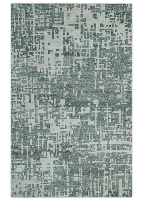 Hand Knotted Silver and Gray 5x8 Modern Abstract Contemporary Recycled Silk Area Rug