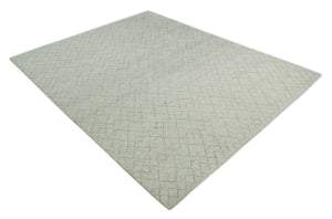 Hand Knotted Silver and Gray 9x12 Trellis Moroccan Rug Made with Fine Wool | TRDCP638912