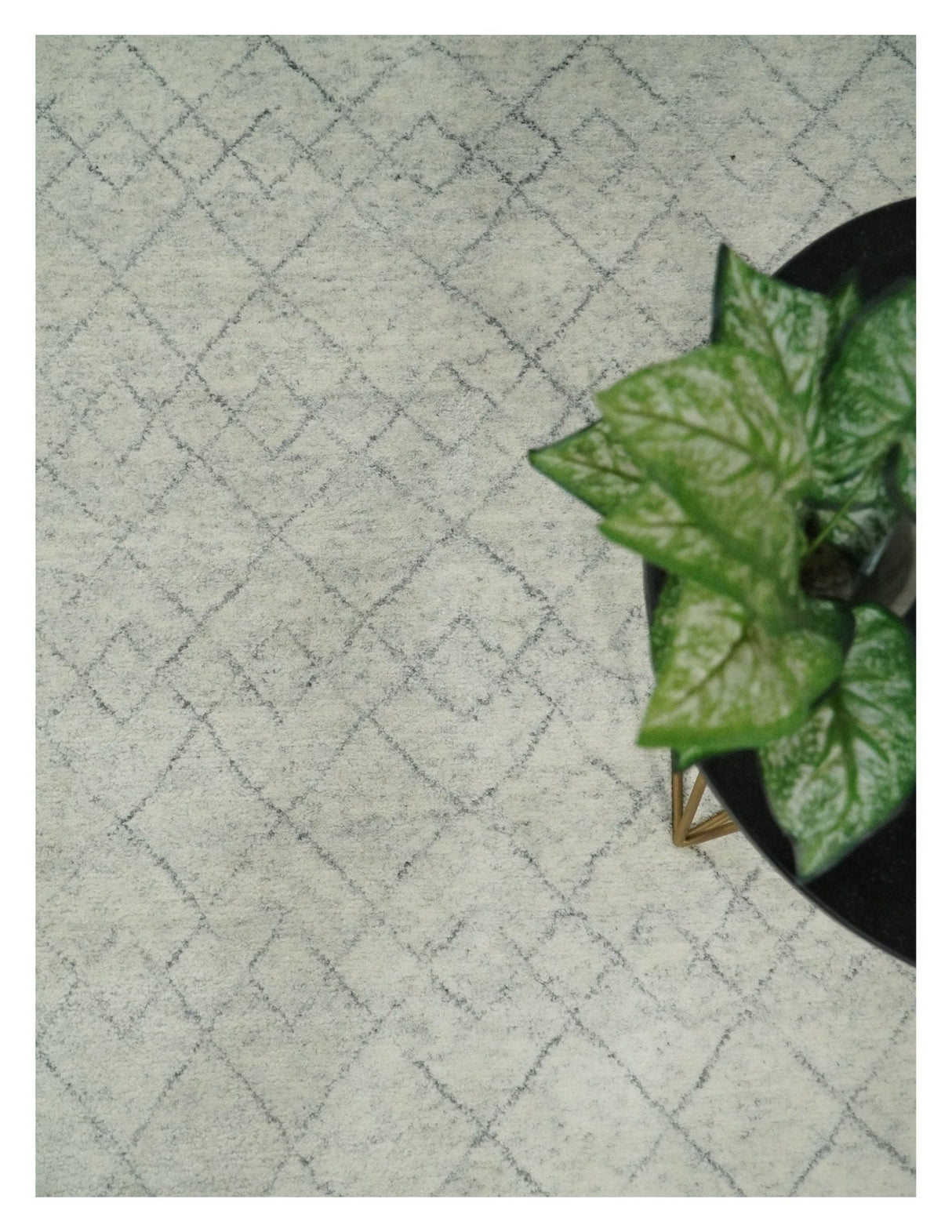 Hand Knotted Silver and Gray 9x12 Trellis Moroccan Rug Made with Fine Wool | TRDCP638912