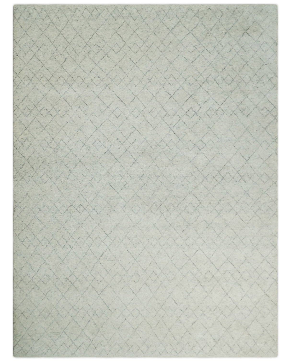 Hand Knotted Silver and Gray 9x12 Trellis Moroccan Rug Made with Fine Wool | TRDCP638912