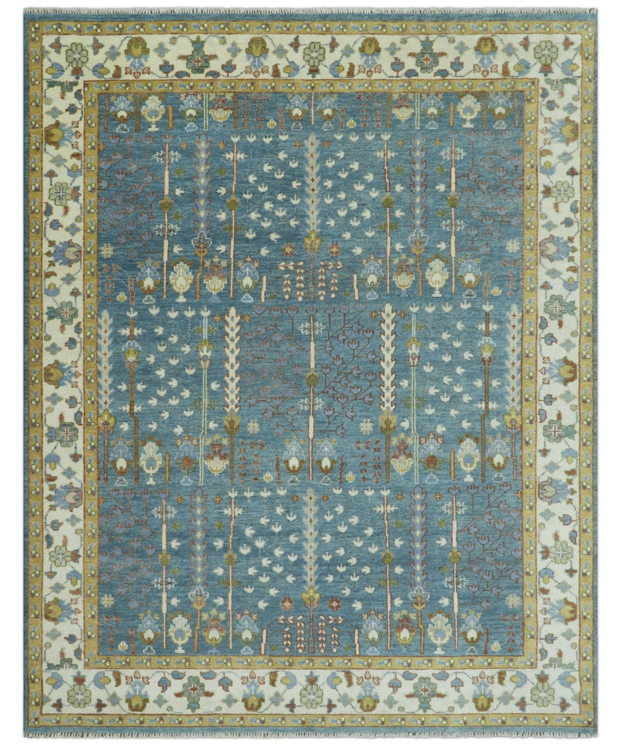 Hand Knotted Teal Blue and Ivory Traditional Vintage Style Multi size Wool Area Rug