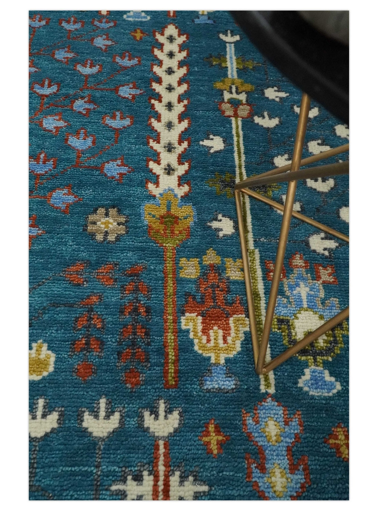 Hand Knotted Teal Blue and Ivory Traditional Vintage Style Multi size Wool Area Rug