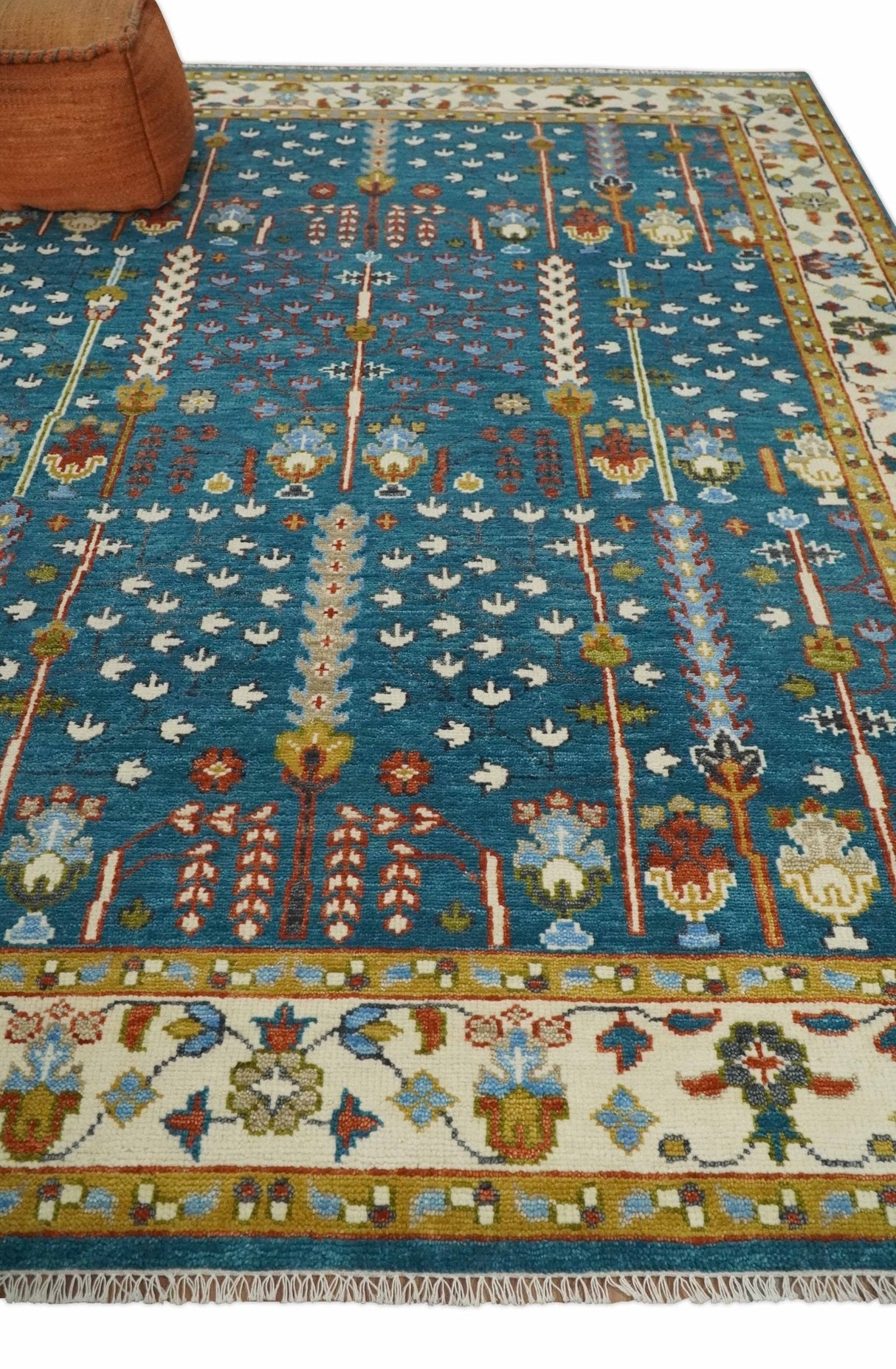 Hand Knotted Teal Blue and Ivory Traditional Vintage Style Multi size Wool Area Rug