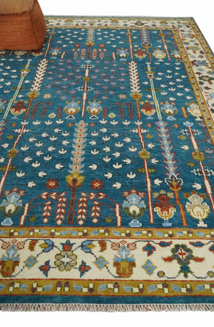 Hand Knotted Teal Blue and Ivory Traditional Vintage Style Multi size Wool Area Rug