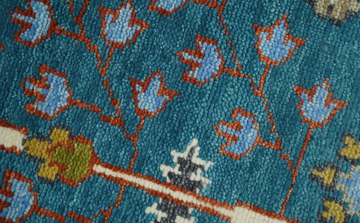 Hand Knotted Teal Blue and Ivory Traditional Vintage Style Multi size Wool Area Rug