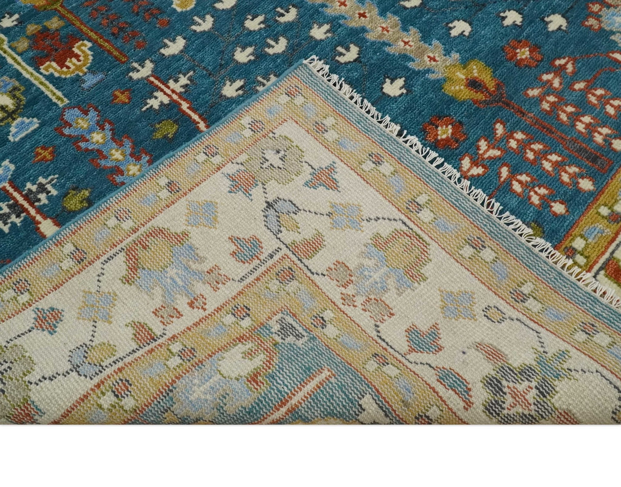 Hand Knotted Teal Blue and Ivory Traditional Vintage Style Multi size Wool Area Rug