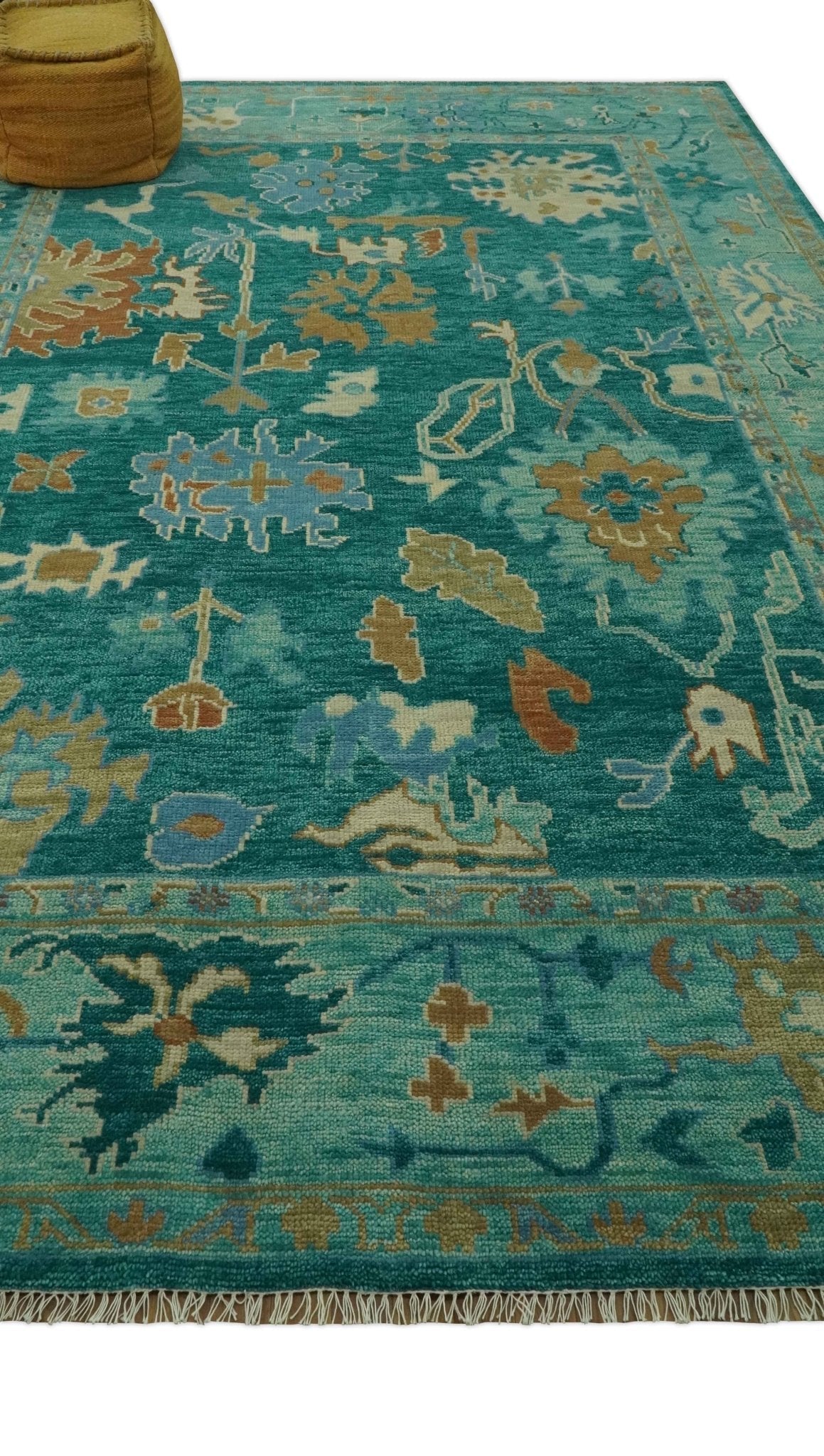 Hand Knotted Teal Traditional Oushak 9x12 wool area rug
