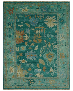 Hand Knotted Teal Traditional Oushak 9x12 wool area rug