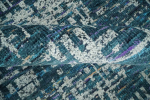 Hand Knotted Teal and Ivory Modern Abstract Contemporary Recycled Silk Area Rug