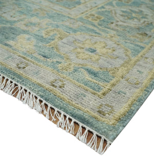 Hand Knotted Traditional Turkish Teal Oushak Wool Rug