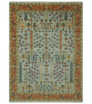 Hand Knotted Tree of Life Rust and Blue Traditional Turkish Design Wool Rug