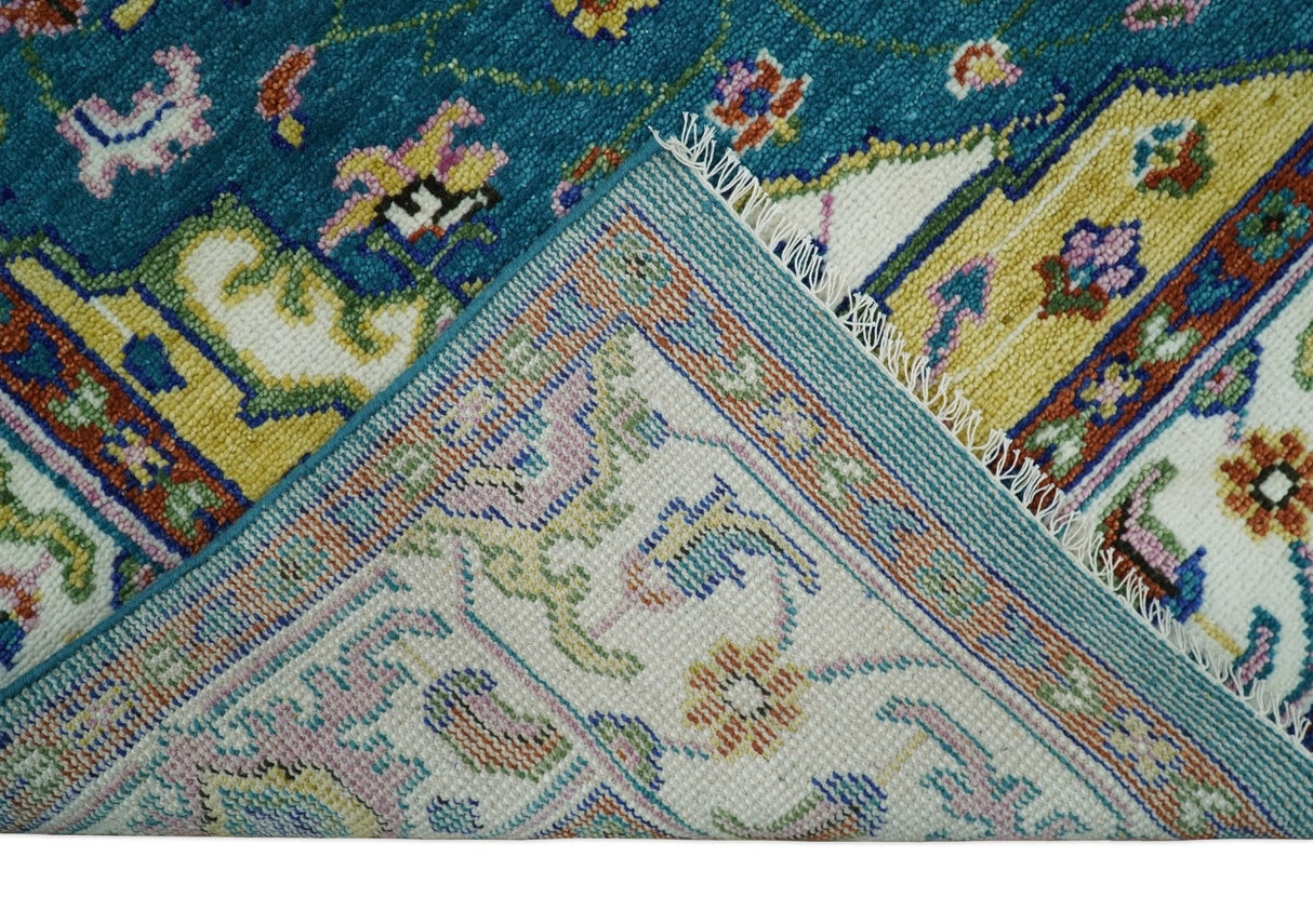 Hand Knotted White, Gold and Blue Multi Sizes Vibrant Colorful Heriz Medallion Area Rug