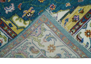 Hand Knotted White, Gold and Blue Multi Sizes Vibrant Colorful Heriz Medallion Area Rug