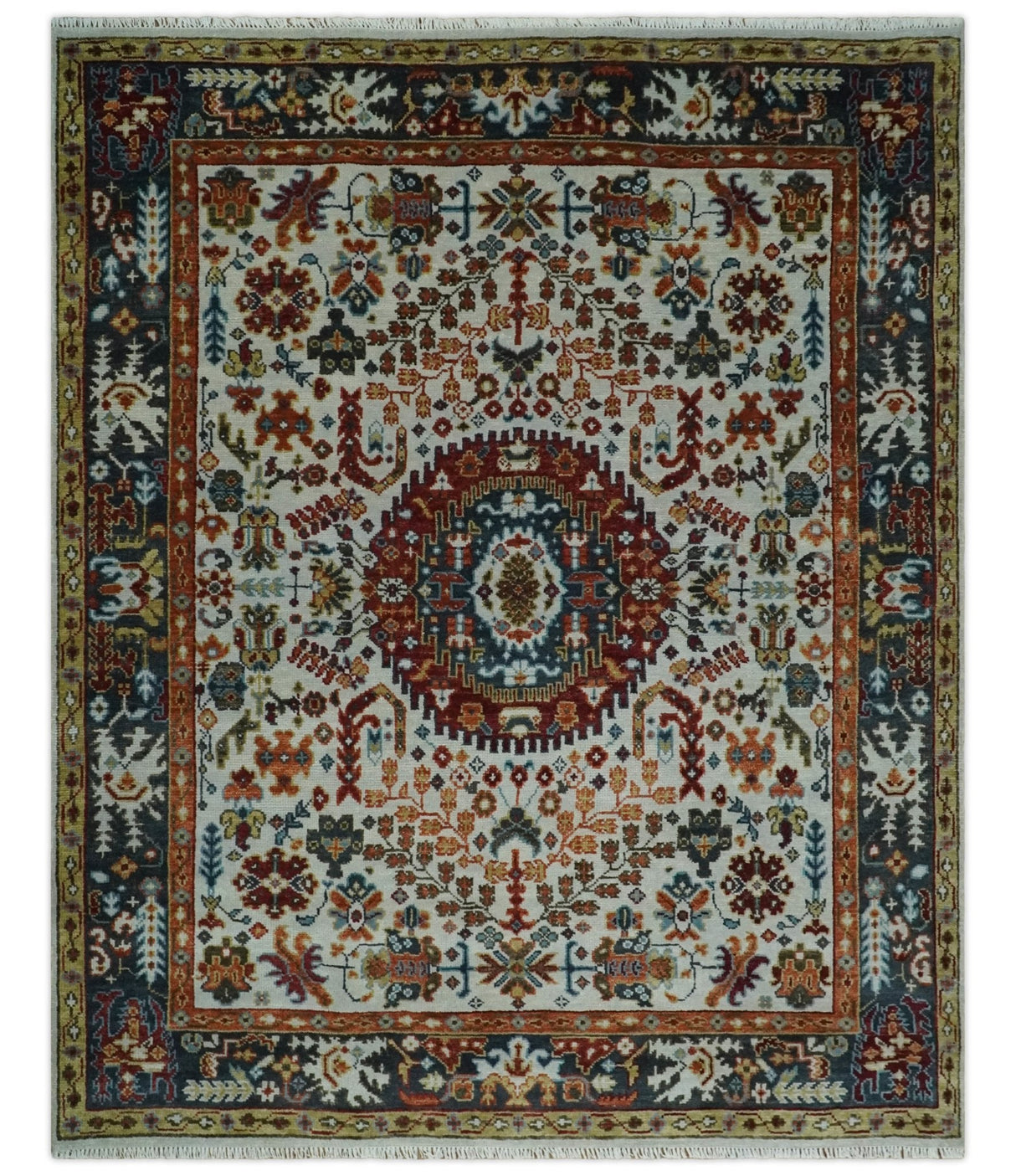 Hand Knotted traditional Oriental Ivory, Rust and Gray Multi Size wool Area Rug