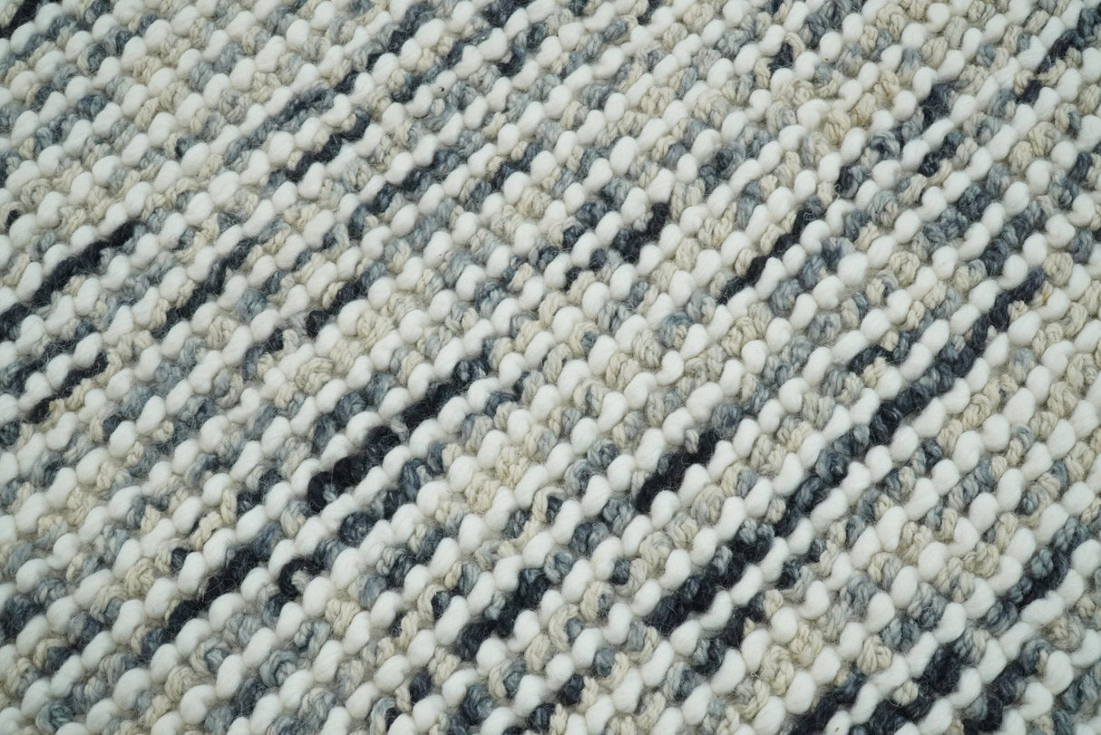 Hand Made Beige and Blue Woolen Chunky and Soft Area Rug