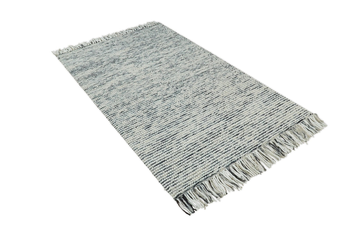 Hand Made Beige and Blue Woolen Chunky and Soft Area Rug