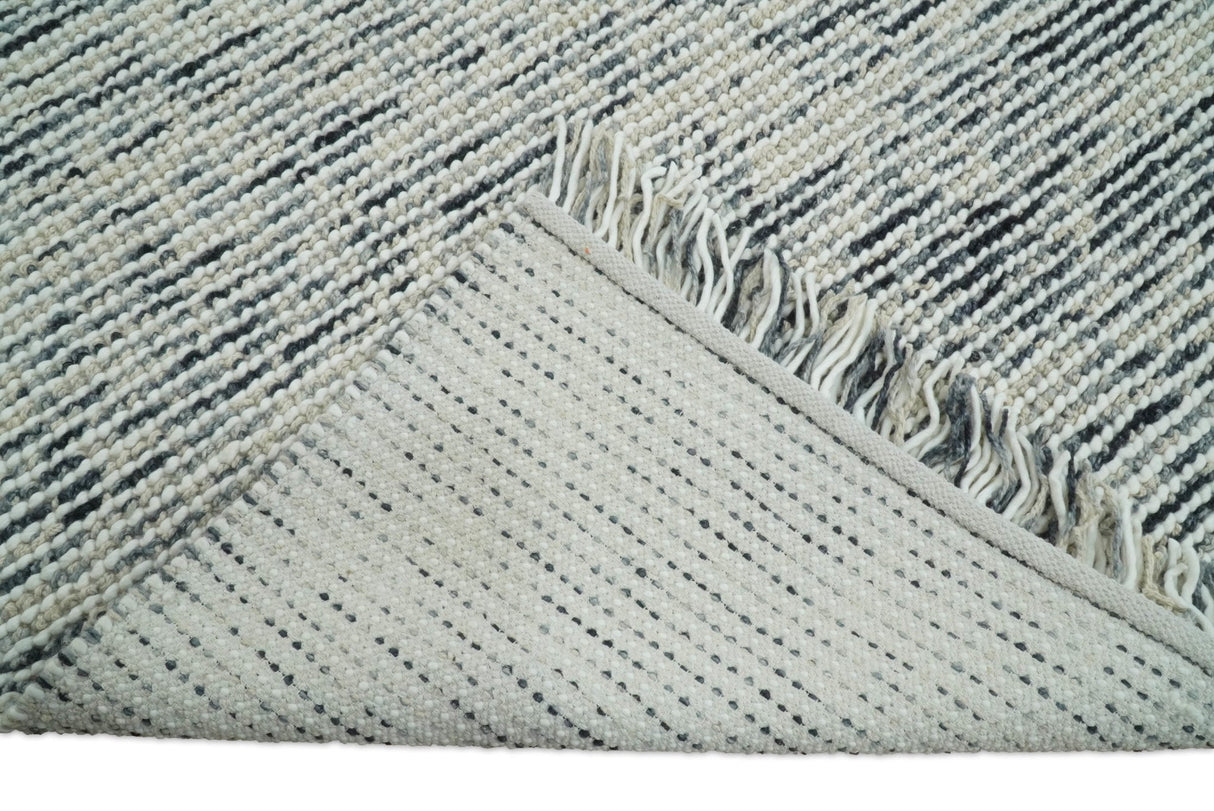 Hand Made Beige and Blue Woolen Chunky and Soft Area Rug