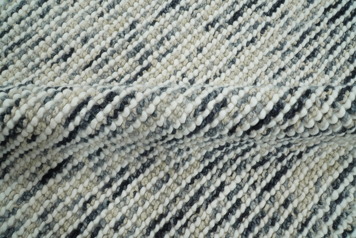 Hand Made Beige and Blue Woolen Chunky and Soft Area Rug