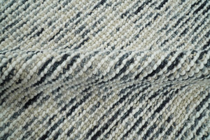 Hand Made Beige and Blue Woolen Chunky and Soft Area Rug