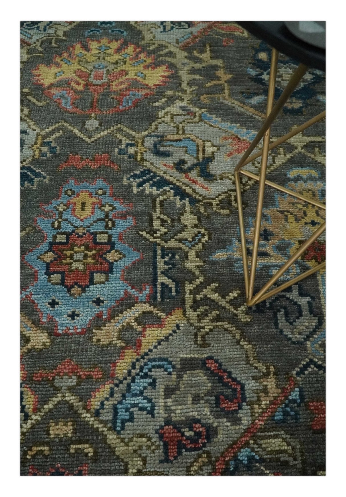 Hand Spun Wool Traditional Legacy Oushak Blue, Rust and Charcoal Area Rug