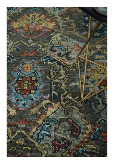 Hand Spun Wool Traditional Legacy Oushak Blue, Rust and Charcoal Area Rug