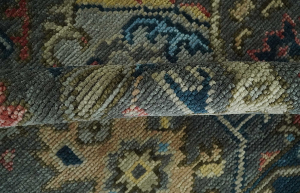 Hand Spun Wool Traditional Legacy Oushak Blue, Rust and Charcoal Area Rug