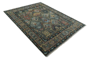 Hand Spun Wool Traditional Legacy Oushak Blue, Rust and Charcoal Area Rug