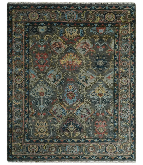 Hand Spun Wool Traditional Legacy Oushak Blue, Rust and Charcoal Area Rug
