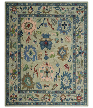 Hand Tufted Beige, Blue and Peach Traditional Oushak Custom Made wool Area Rug, Kids, Living Room and Bedroom Rug