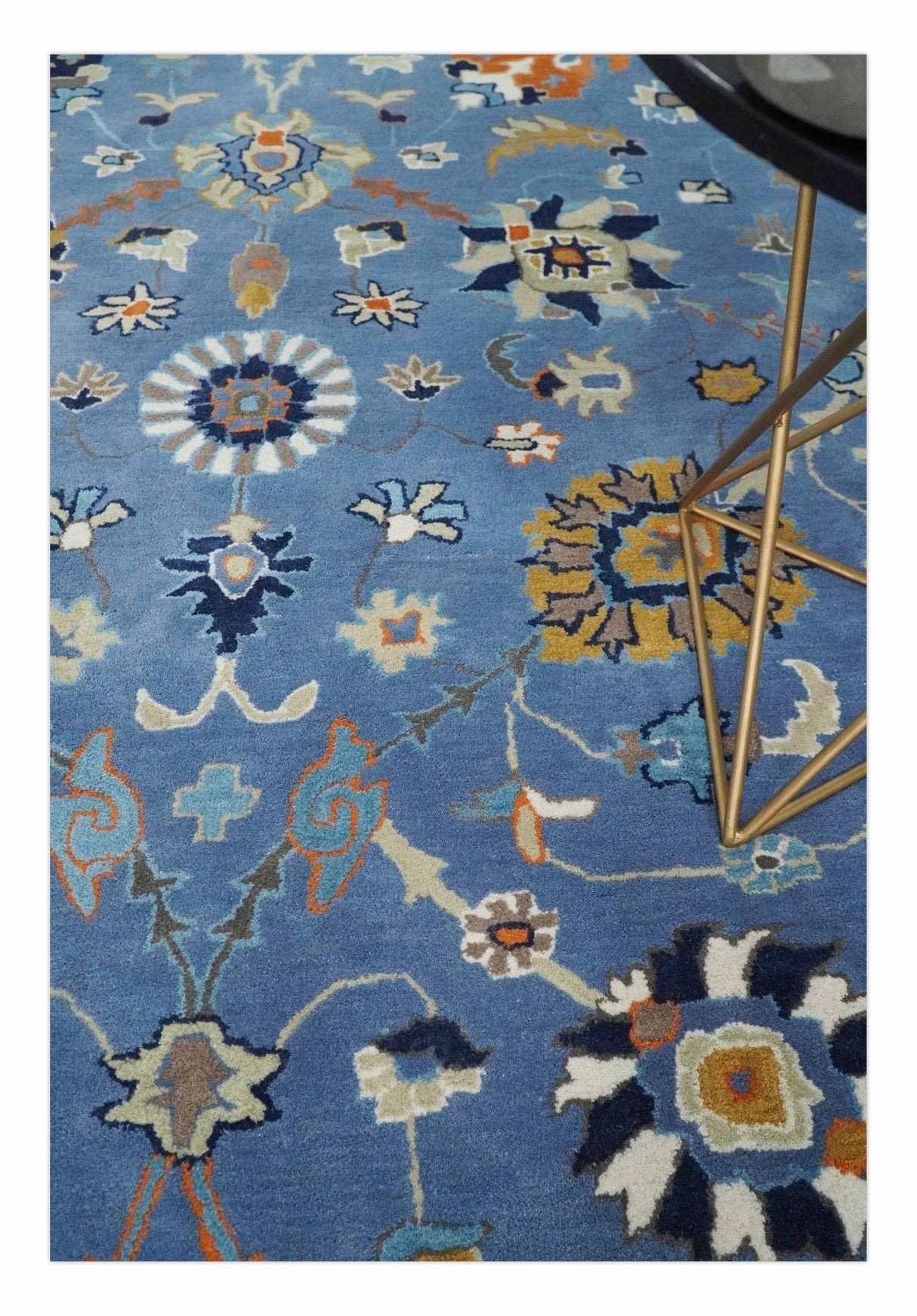 Hand Tufted Blue and Beige Modern Colorful Oushak Multi Size Rug, Kids, Living Room and Bedroom Rug