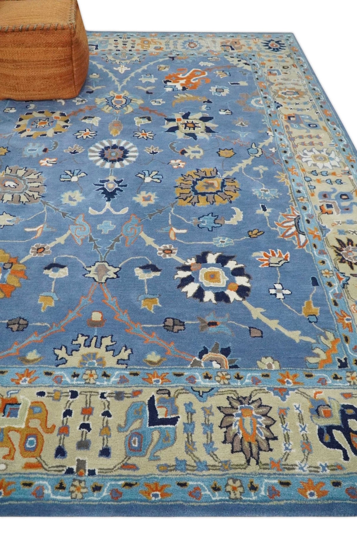 Hand Tufted Blue and Beige Modern Colorful Oushak Multi Size Rug, Kids, Living Room and Bedroom Rug