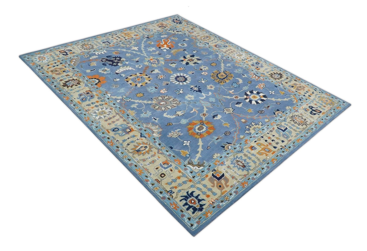 Hand Tufted Blue and Beige Modern Colorful Oushak Multi Size Rug, Kids, Living Room and Bedroom Rug