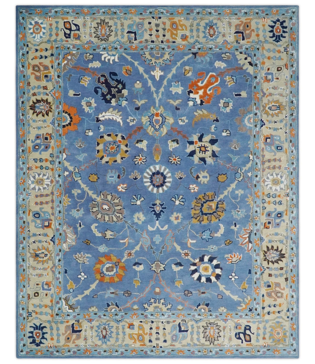 Hand Tufted Blue and Beige Modern Colorful Oushak Multi Size Rug, Kids, Living Room and Bedroom Rug
