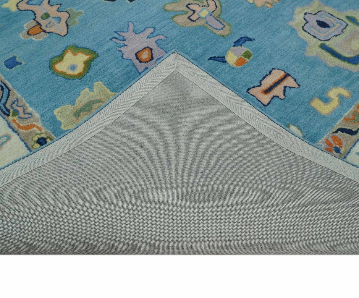 Hand Tufted Blue and Ivory Multi Size Modern Colorful Oushak Rug, Kids, Living Room and Bedroom Rug