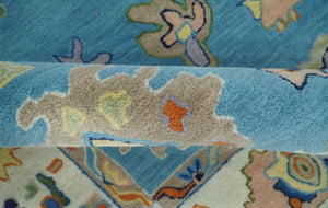 Hand Tufted Blue and Ivory Multi Size Modern Colorful Oushak Rug, Kids, Living Room and Bedroom Rug