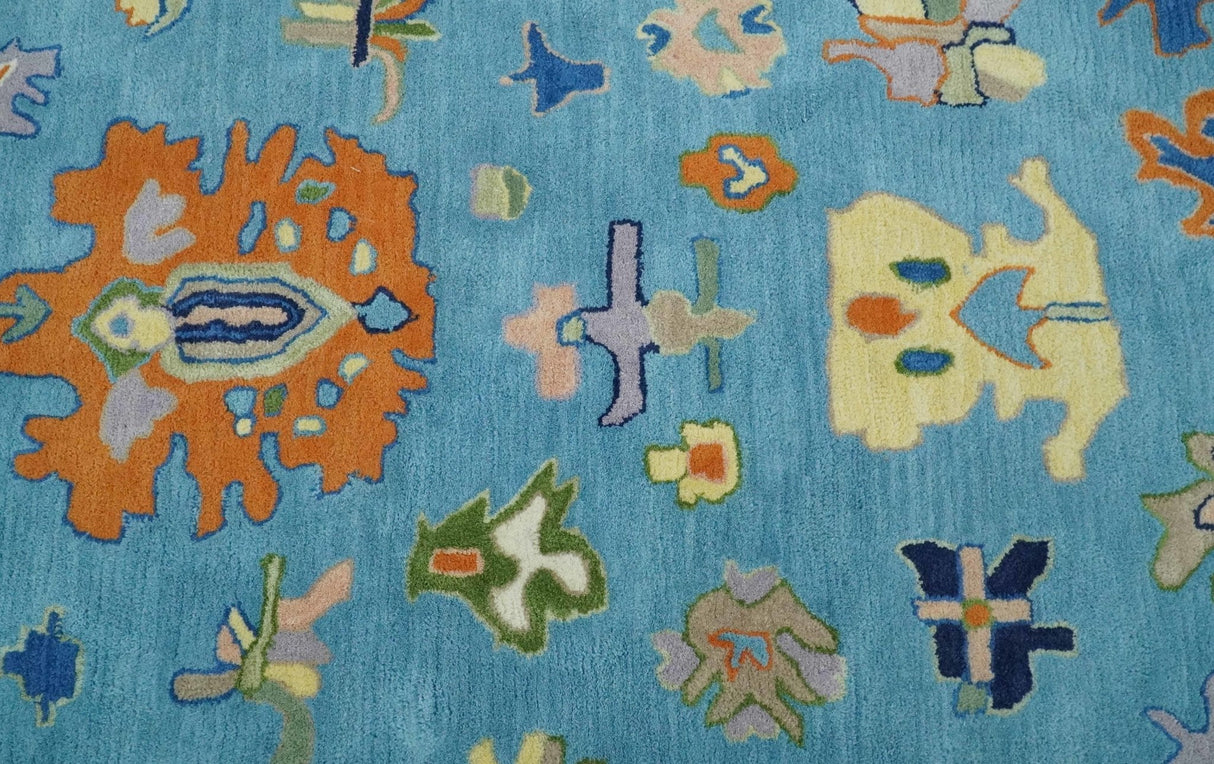 Hand Tufted Blue and Ivory Multi Size Modern Colorful Oushak Rug, Kids, Living Room and Bedroom Rug