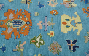 Hand Tufted Blue and Ivory Multi Size Modern Colorful Oushak Rug, Kids, Living Room and Bedroom Rug