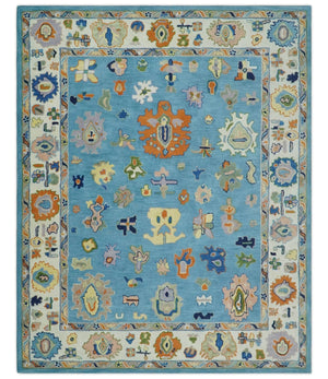 Hand Tufted Blue and Ivory Multi Size Modern Colorful Oushak Rug, Kids, Living Room and Bedroom Rug