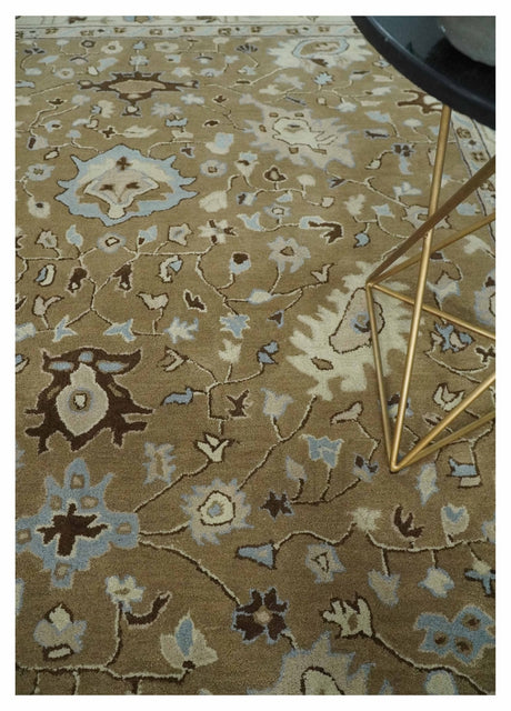 Hand Tufted Earthy Camel and Beige 8x10 Traditional Oushak Rug