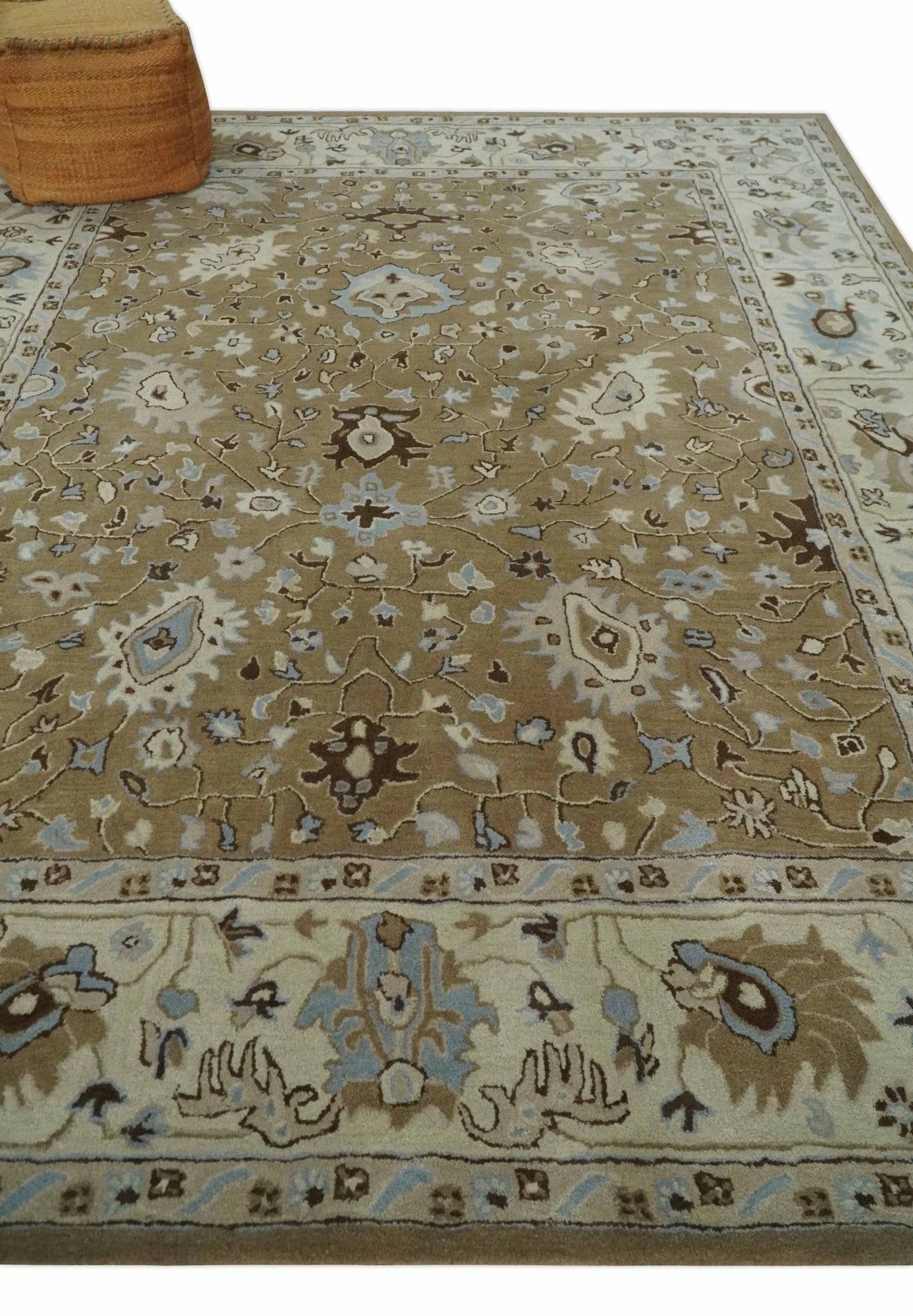 Hand Tufted Earthy Camel and Beige 8x10 Traditional Oushak Rug