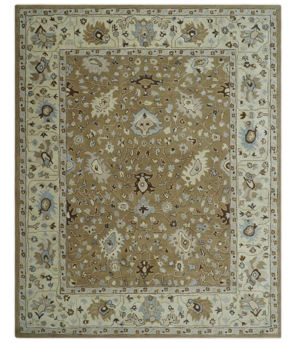 Hand Tufted Earthy Camel and Beige 8x10 Traditional Oushak Rug