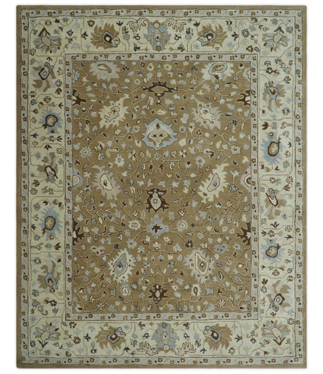 Hand Tufted Earthy Camel and Beige 8x10 Traditional Oushak Rug