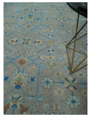 Hand Tufted Gray, Beige and Accent Blue Multi Size 8x10 Traditional Herati Design Wool Rug