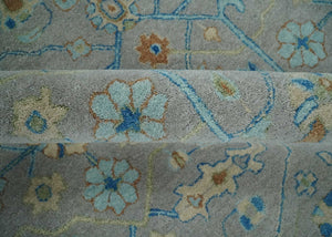 Hand Tufted Gray, Beige and Accent Blue Multi Size 8x10 Traditional Herati Design Wool Rug