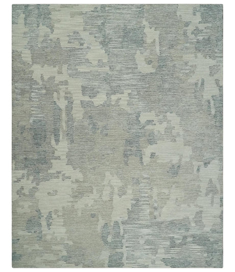 Hand Tufted Ivory, Beige and Charcoal Modern Abstract Design 8x10 Rug